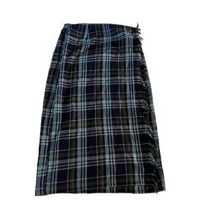 Vtg Y2K 2000s Blue Plaid Fringe Wrap Maxi Skirt Sz 12 Preppy Academia